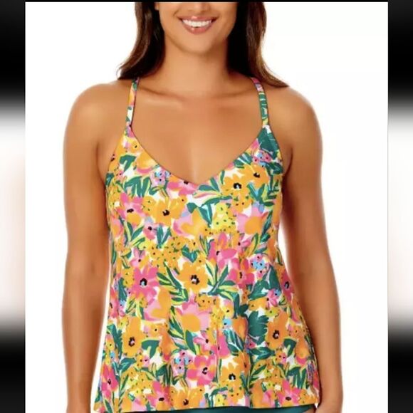 Anne Cole Women's Limited Edition Swim Triangle Tankini Top Sunshine Floral Sz L - Picture 1 of 7